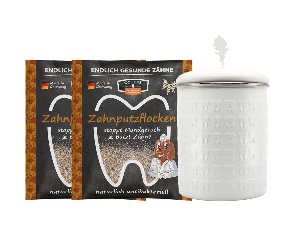 QCHEFS Zahnputzflocken, Packung für die Zahnpflege beim Hund.